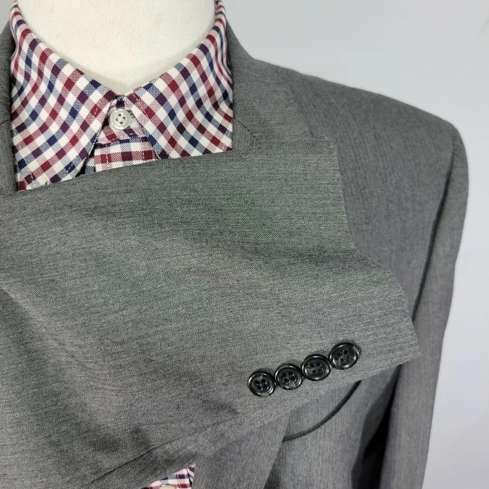 Joseph Abboud Men's Sport Coat Blazer Two Button Gray Herringbone Poly Blend 44L